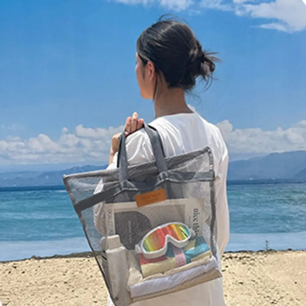 Mesh Shoulder Bag Large Capacity Hollow Beach Bags Multifunctional Transparent Makeup Storage Travel 241203