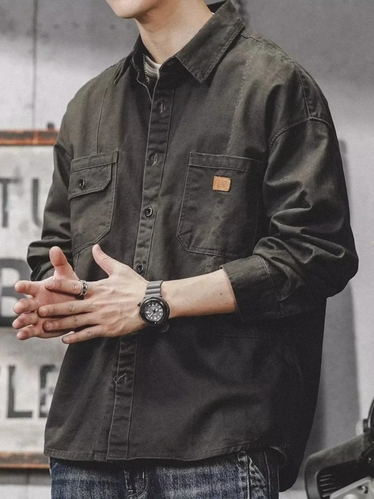 American heavyduty retro cargo shirt mens long sleeved loose tough guy hunting jacket autumn coaching 241209