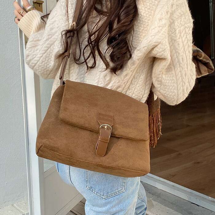 Retro Korean Version, Women's New Style, Hand-Held Temperament, Suede, Single Shoulder, Armpit, Casual Small Square Bag, Crossbody Bag B4