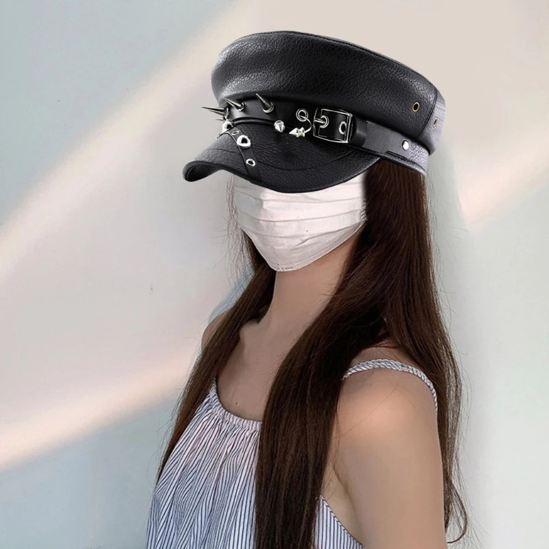 Gothic Painter Hat Flat Hat UK Date Pography Beret Cabbie Headwear Painter Hat Rivet Hat 241209