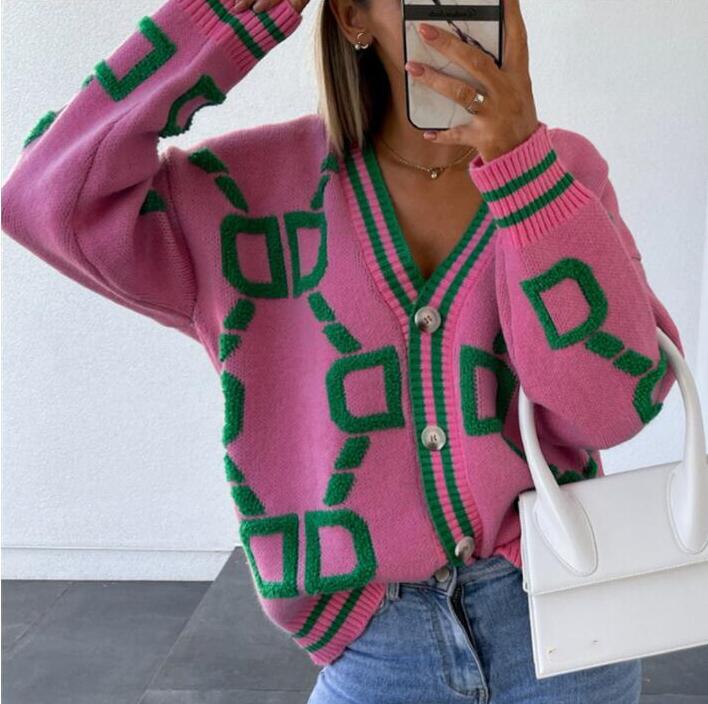 New Vintage Knitted women warm sweaters Long Sleeve Cardigan Women pink Autumn Winter V Neck Casual Sweater Fashion Jumpers