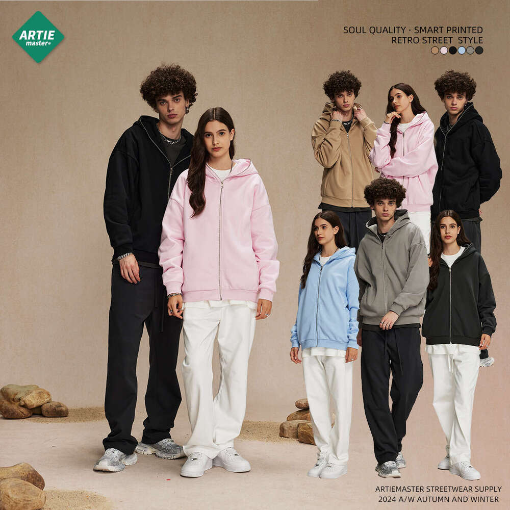 2024 autumn winter new product with plush and thickened 430g zipper hat men's hoodie street fashion brand hooded cardigan jacket