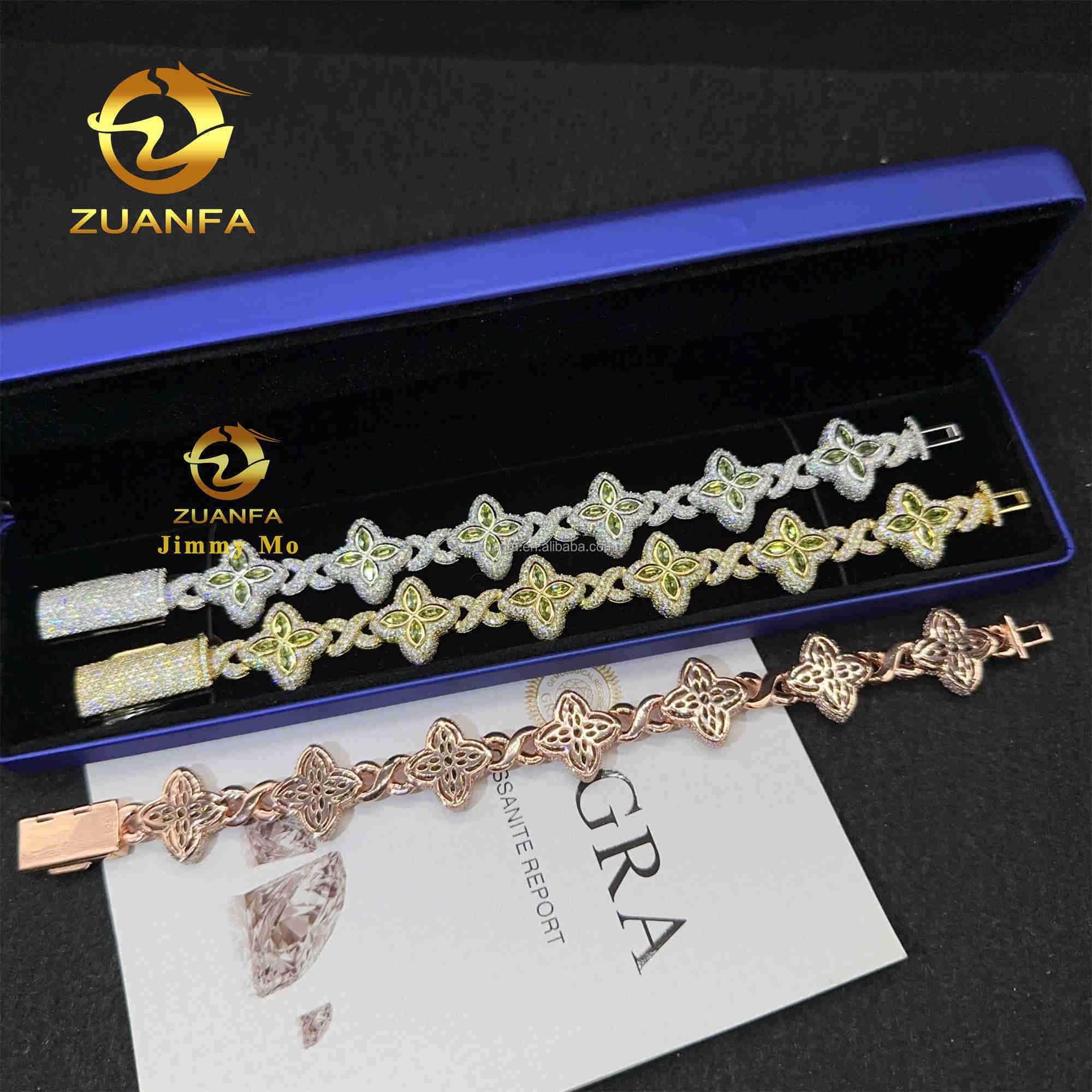 S925 Silver Marquise Flower Design Hip hop Jewelry Iced out Men Lab Moissanite Diamond Infinity Cuban Four Cleef Clover Bracelet Z260313