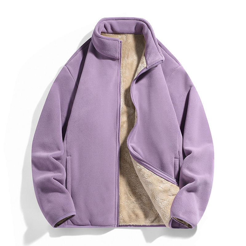 M10301 Winter polar fleece double-sided fleece stand collar casual jacket men plus velvet thickened jacket
