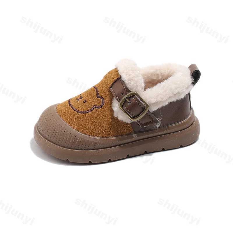 New Winter Childrens Cover Heel Bear Fluffy Casual Shoes Boys Girls Non-slip Warm Home Kids Slip on Cotton-padded ShoesXJ241209