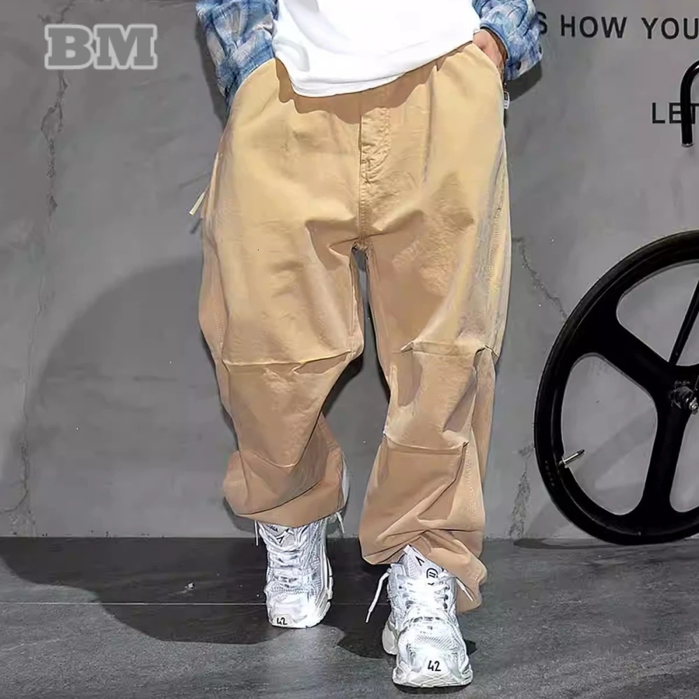 Korean Fashion High Quality Cotton Cargo Pants Mens Clothing Streetwear Baggy Pants Plus Size Vintage Casual Khaki Trousers Male 241209