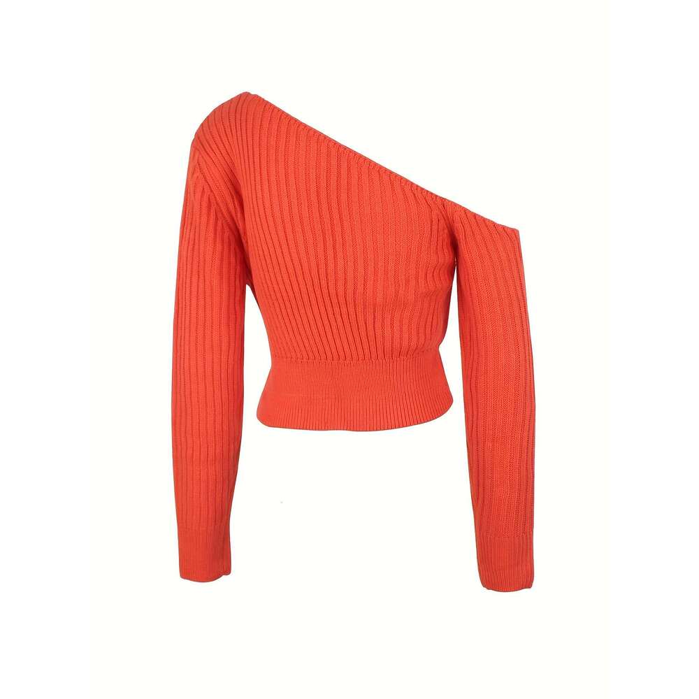 Short Sweater Women's Casual Knitted One Off Shoulder Pullover Long Sleeve Sweaters New Outerwears Autumn Slim Female Clothes