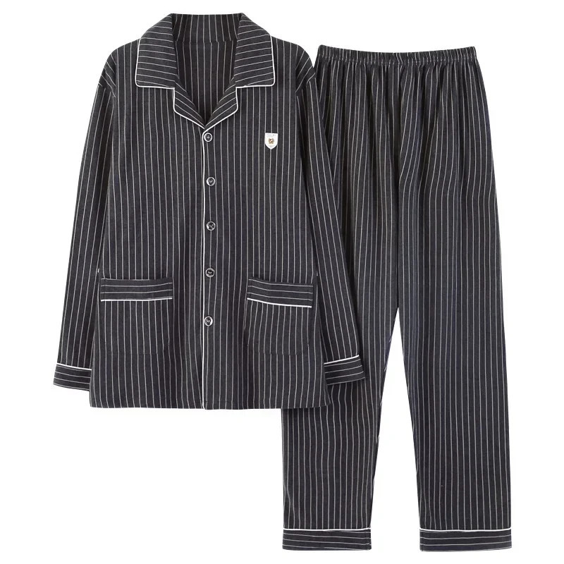 Mens pajama set long sleeved cotton top soft autumn and winter plus size casual wear mens 241209