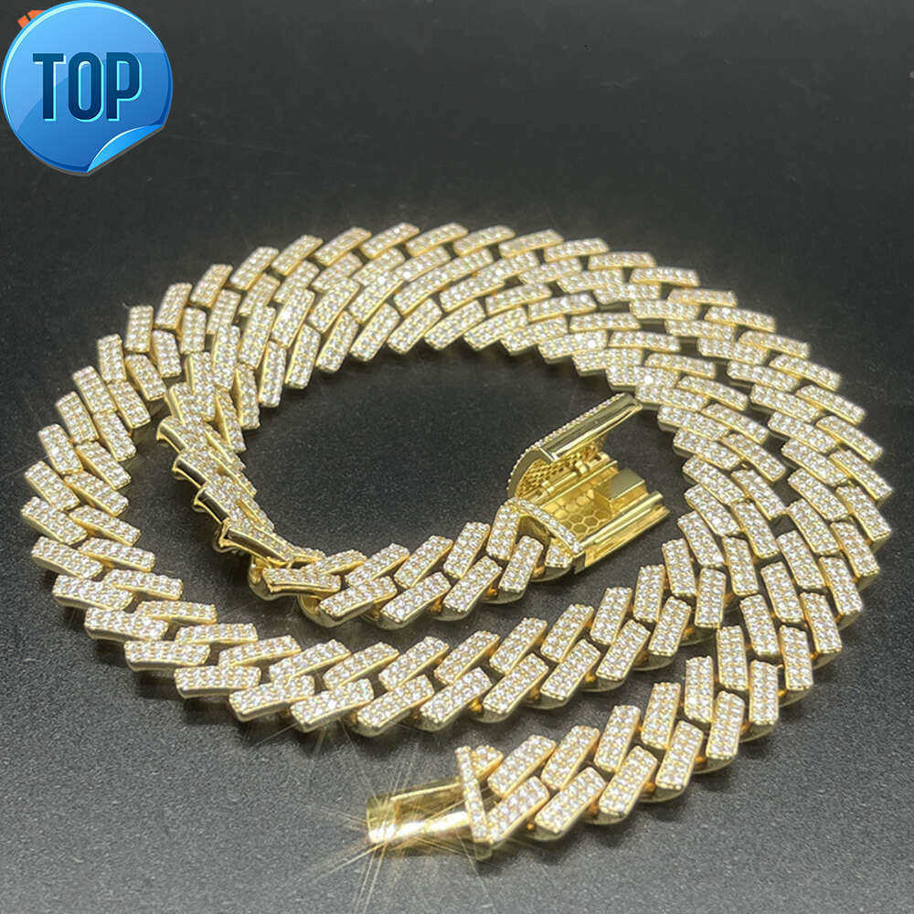 Lifeng Jewelry Hiphop 12mm 2 Rows Dia k Chain Gold Moissanite Sterg Sier Cuban Necklace