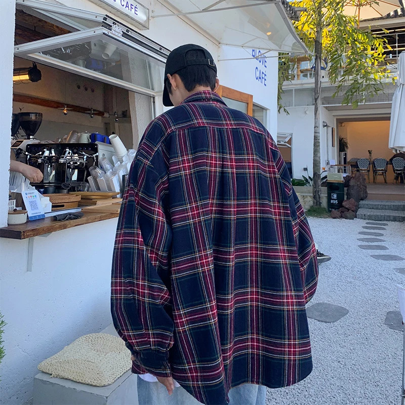 Korean fashion plain weave mens long sleeved autumn high street Y2K retro top 2023 casual bag button Tshirt 241209