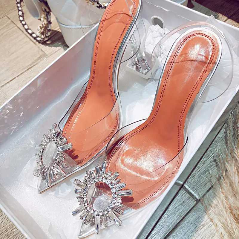 2022 Brand Womens Pump Luxury Crystal Strap High Heels Womens Summer Shoes Pump Womens High Heels Party Shoes Size Up Y241209