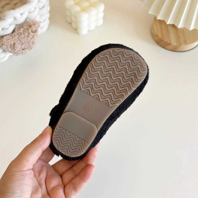 Girls Flat Shoes for Winter Solid Color Buckle Fluffy Children Mary Janes Cover Toe Leisure Beautiful Toddler Kids Shoe 21-35XJ241209