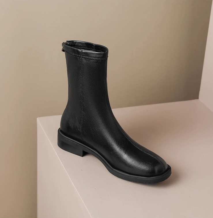 Women Boots:Flat Bottom Simple Design Versatile New French Style Skinny British Short Boots Round Toe,Black/Brown,fashion