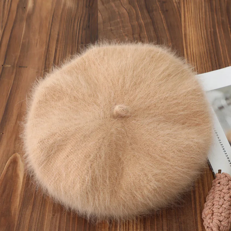 Long haired mink velvet beret womens mink octagonal hat pumpkin hat knitted paint hat warm flight attendance hat 241209