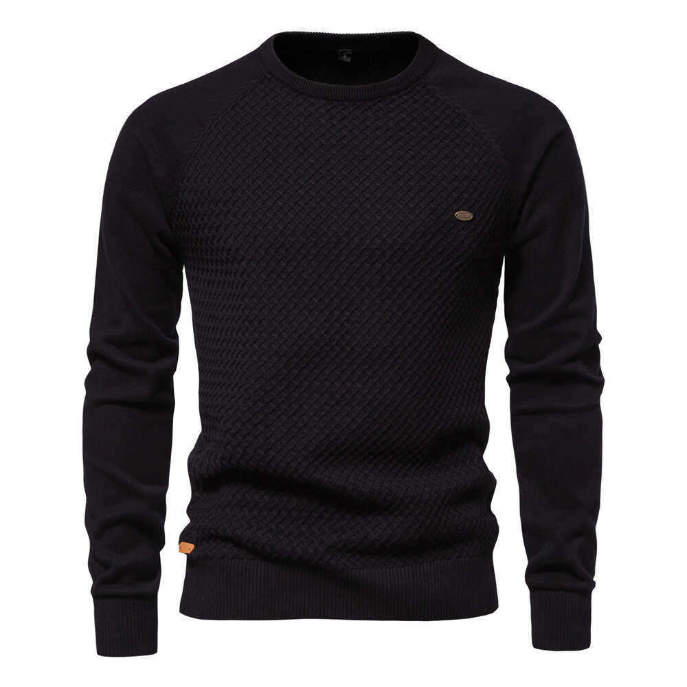 2024 autumn and winter new cotton men's pullover solid color raglan sleeve knitted sweater