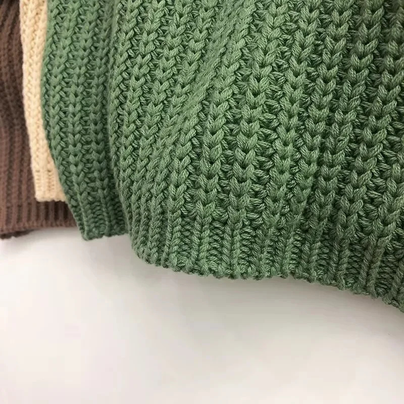 Boys and Girls Knitted Zipper Childrens Winter Top Cotton Oversized Sweater Casual Short Cable Knitted Baby Kintwear Clothing 241210