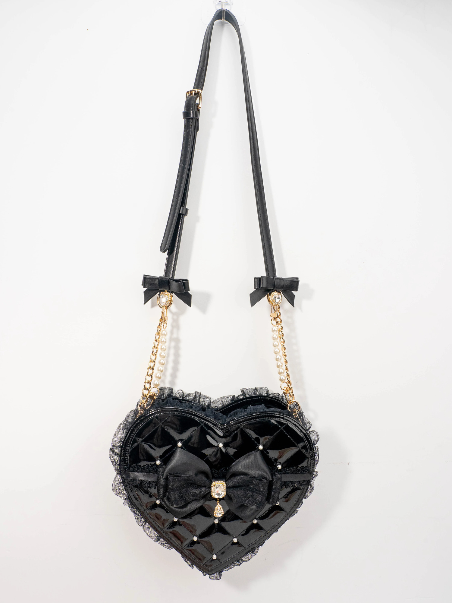 Multi functional bag chain pearl bow pendant mass production Liz metal chain cross body replacement shoulder strap 241205