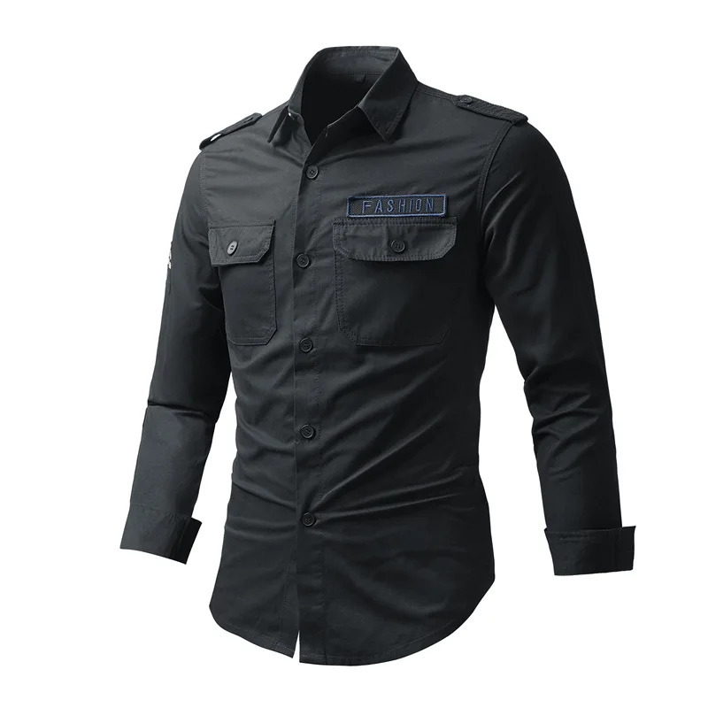 Mens Spring and Autumn Freight Shirt Casual Loose Cotton Embroidered Long Sleeve Outdoor Hiking Military Tactical Tshirt 241209