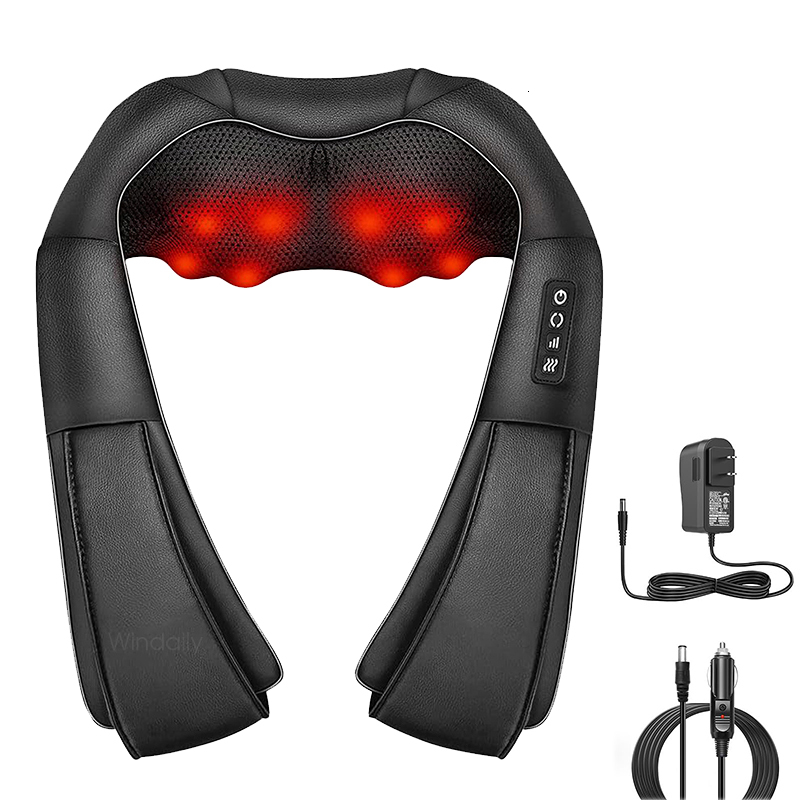 4D Shiatsu Neck And Shoulder Massager With Heat Electric Back Massagers Kneading Massage Pillow Full Body Muscle Home Car Use