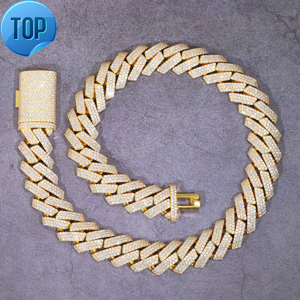 Heavy 3rows 15mm 20mm Width Solid Sier Moissanite Cuban k Chain Mans Hip Hop Necklace