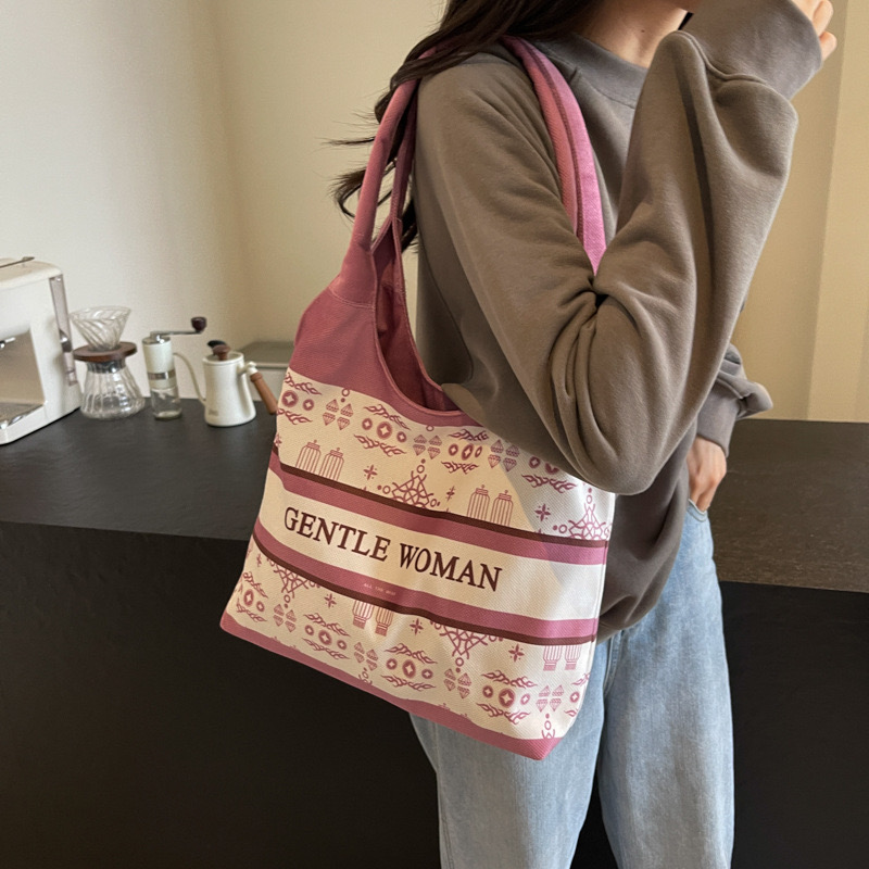 2025 new Ins large capacity tote new summer canvas Thai niche letter casual shoulder bag