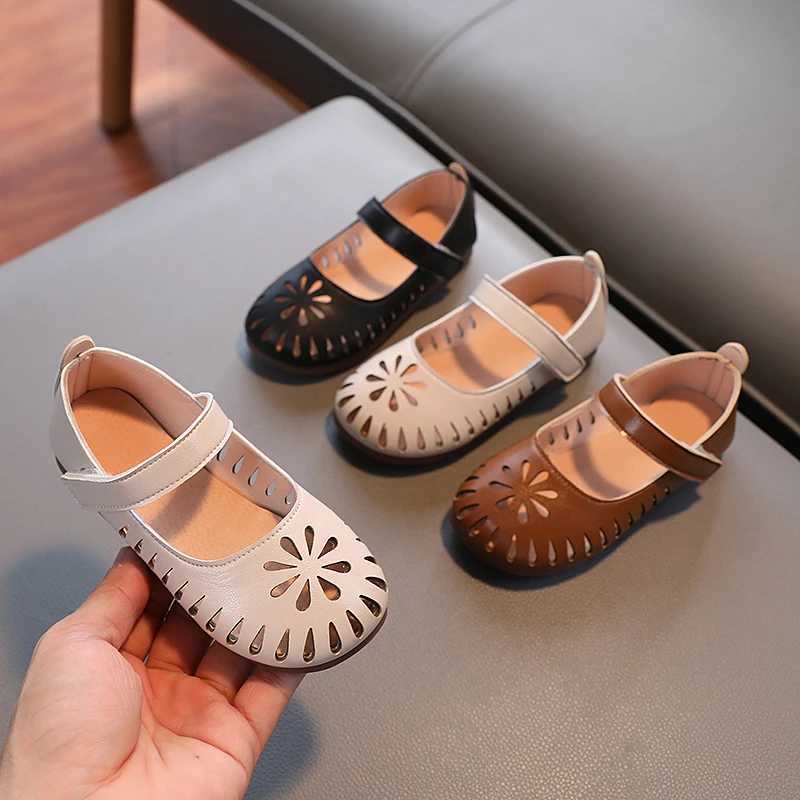 Summer Girl Sandals Hollow-out Matte Pu Leather Children Sliders 22-31 Toddler Breathable Cover Toe Slish Kids Flat ShoesXJ241209