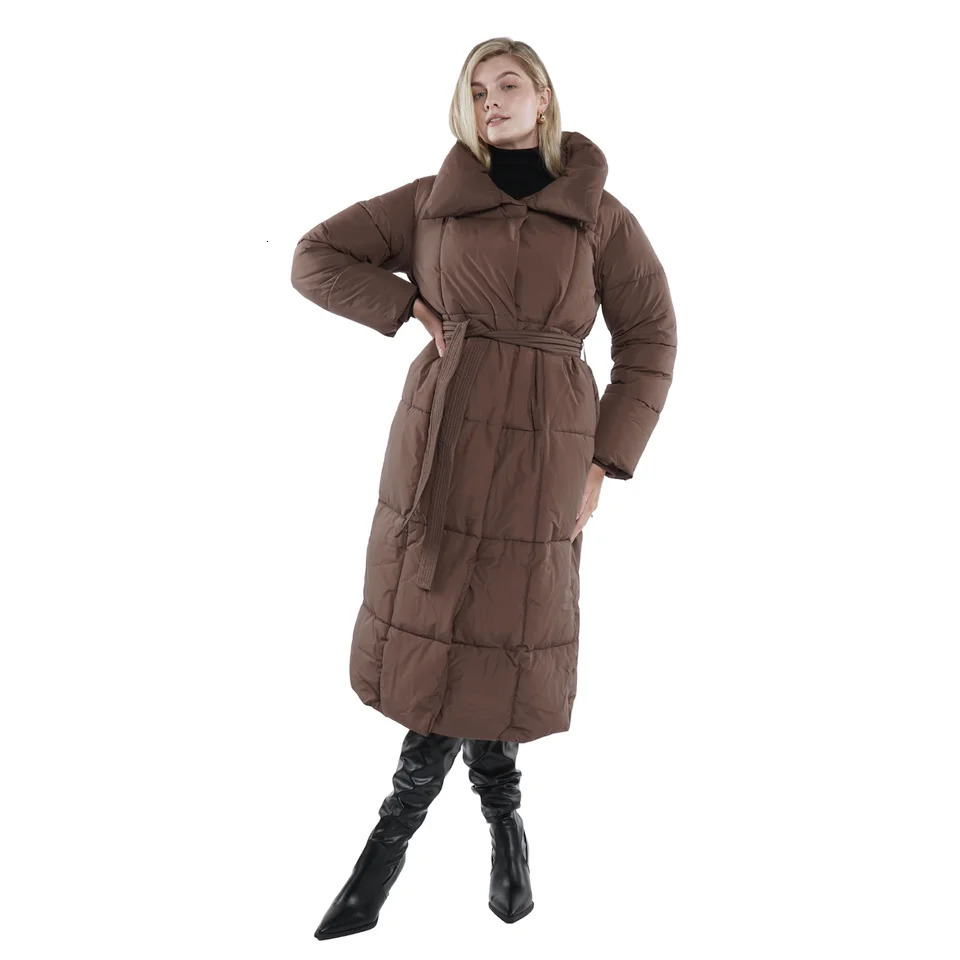 Womens winter inflatable jacket long belt button outerwear splash proof waterproof windproof corrosionresistant 241209