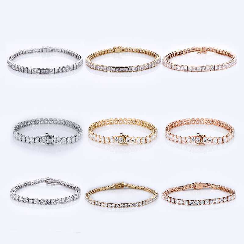 Starsgem Fine Jewelry 10K Gold Bezel Setting Tennis Bracelet With 2.5mm Round Brilliant Cut Moissanite Diamond Chain Bracelet