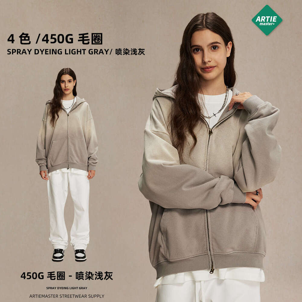 2024 Autumn/Winter Trendy Brand Spray Dyeing Used Zipper Hoodie Washed Retro Cardigan Men's and Women's Jacket