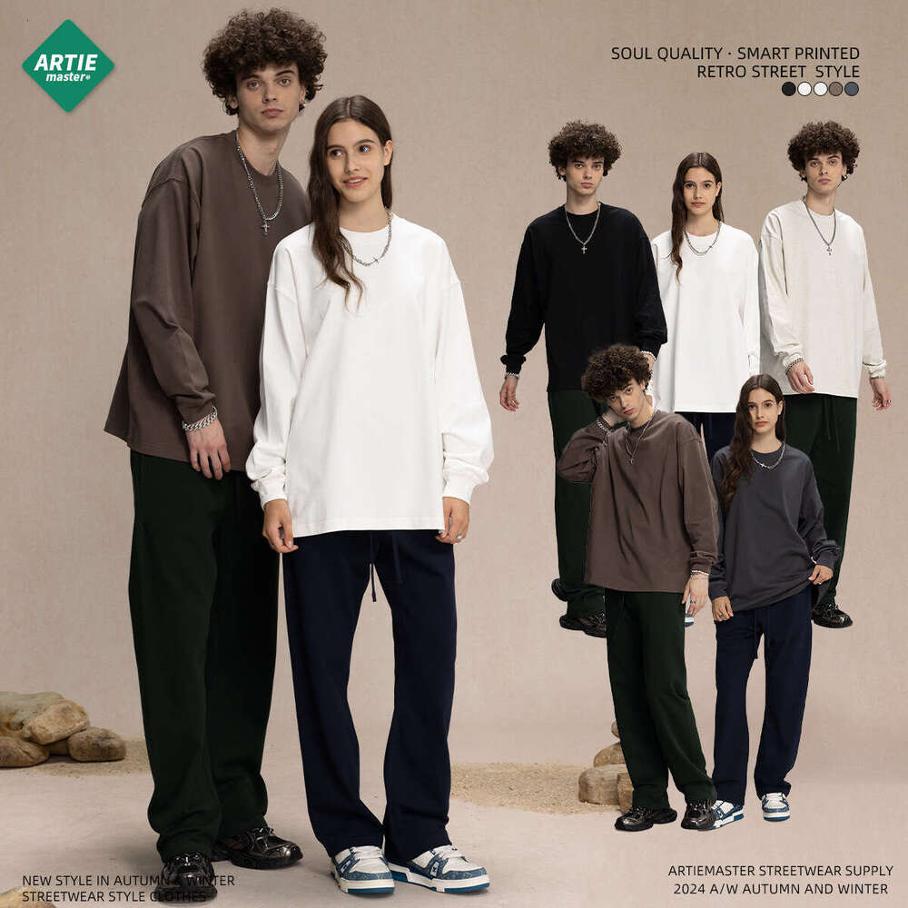 2024 Autumn/Winter New Product Heavy 385g T-shirt Oversize Trendy Brand Round Neck Men's Long Sleeve Top