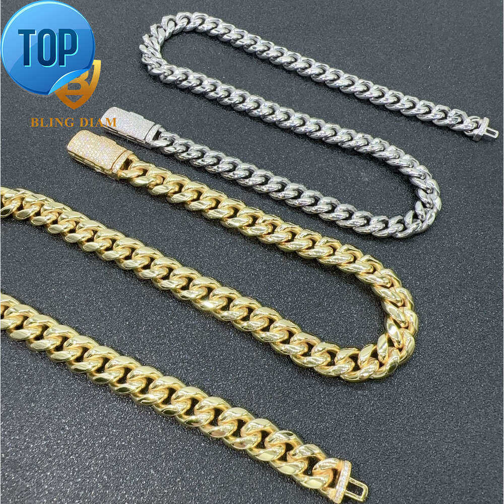Hip Hop Jewelry 10mm 12mm Stainless Cuban with Sterg Sier Moissanite Clasp Chain Necklace
