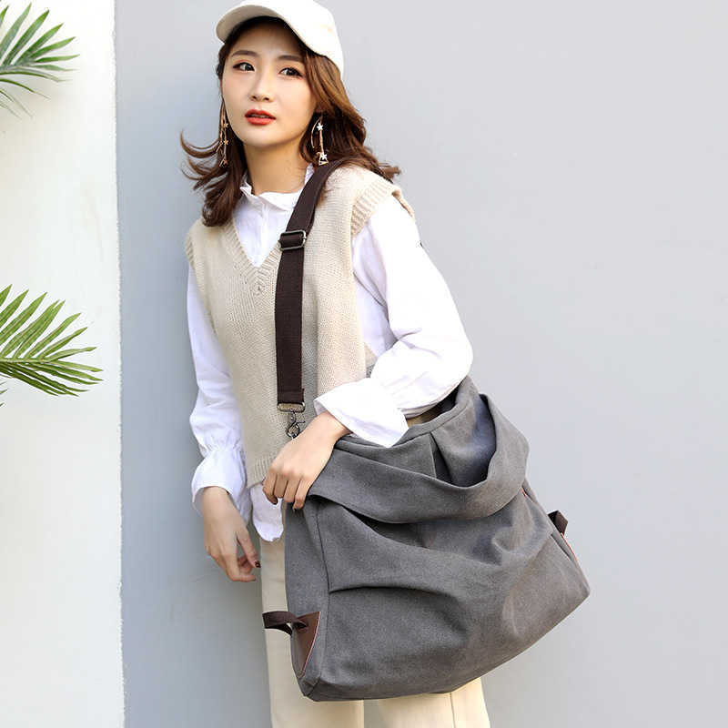 Canvas bag women's bag fashion pleated women's bag large capacity portable women's bag leisure Shoulder Messenger Bag 241215