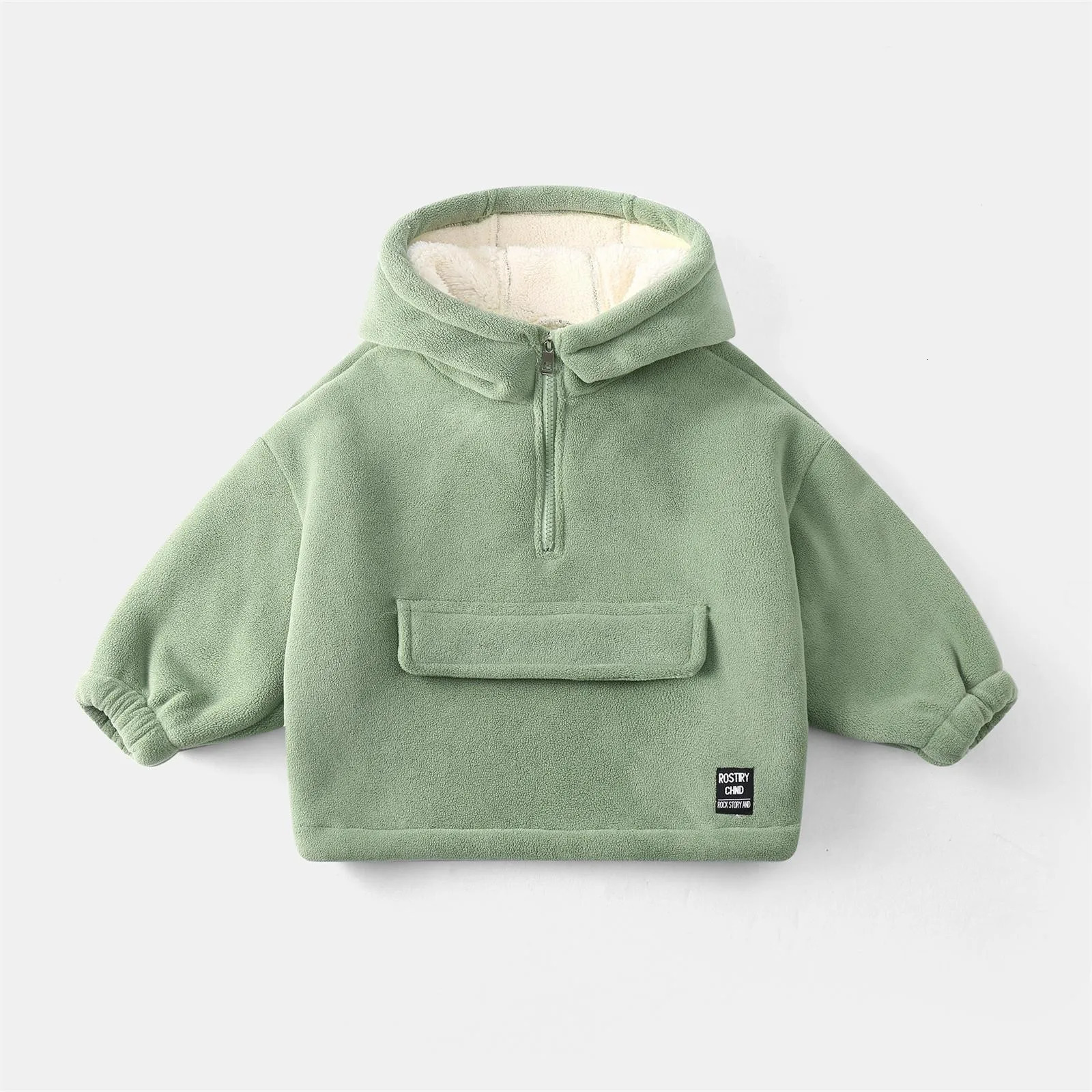 Autumn and Winter Childrens Wool Hoodies Thick Hoodies for Boys and Girls Zipper Loose Solid Color Sweatshirts Sudadera 241210