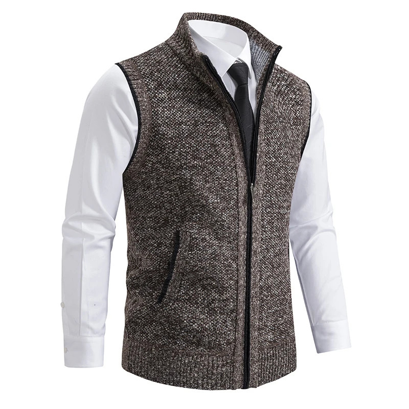 Mens vest with open collar and sleeveless knitted jacket mens fashionable casual veterinary coat mens clothing brown vest 241205