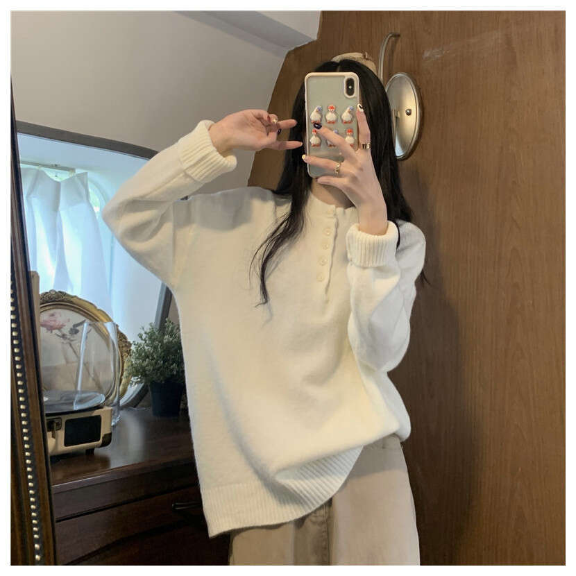 Gentle style milk blue for women in autumn winter, soft and sweet inner knitted base sweater with a sense of top