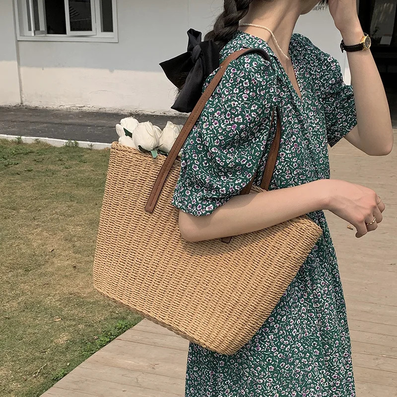 Fashion version turf womens handbag womens high-capacity handbag summer vacation beach shoulder bag 241205