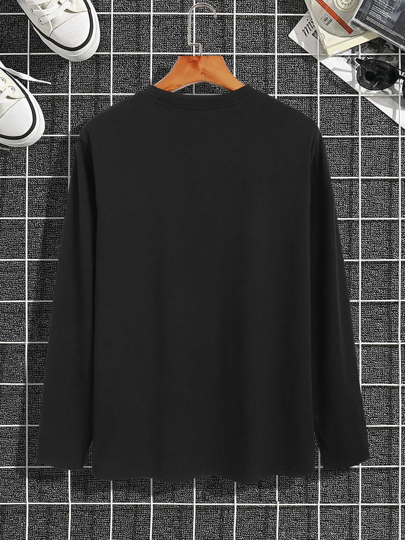 Trendy new long-sleeved t-shirt mens long-sleeved mens printed round neck T-shirt trend versatile casual tops mens T-shirt W250117