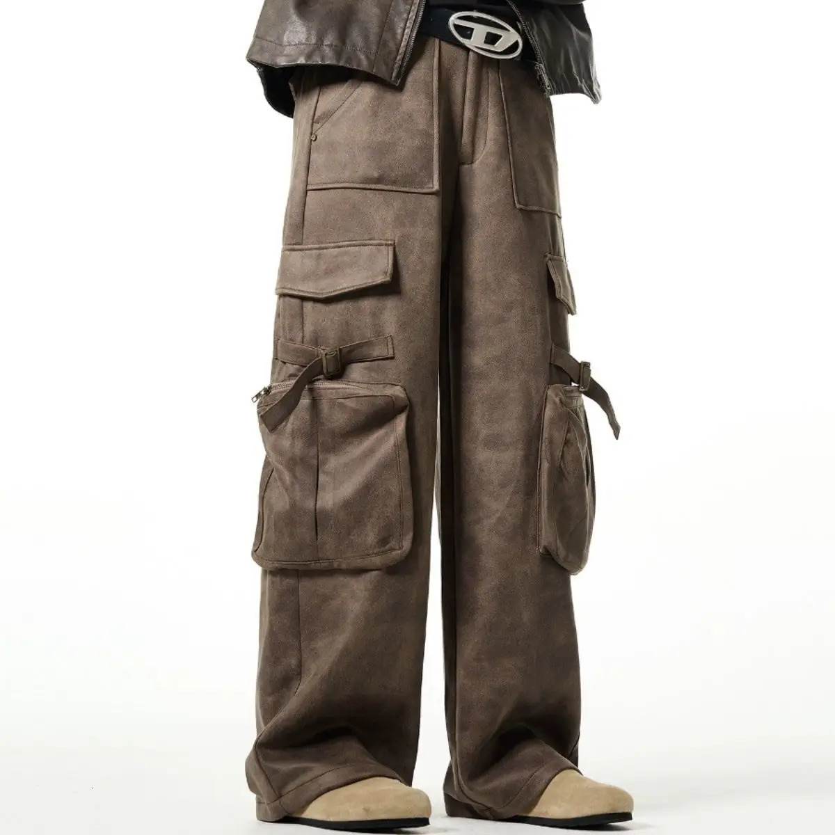 Autumn And Winter Casual Cargo Pants Men Vintage Loose Straight Pantalones Harajuku Brown Sweatpants Y2k Joggers Streetwear 241209