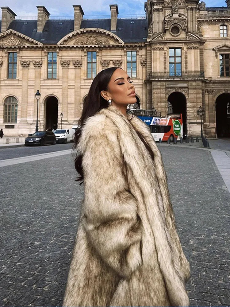 Gradient Lapel Cropped Womens Faux Fur Coat Long Sleeve Short Thickening Jacket Winter 2024 Ladies Highstreet Outerwear 241202