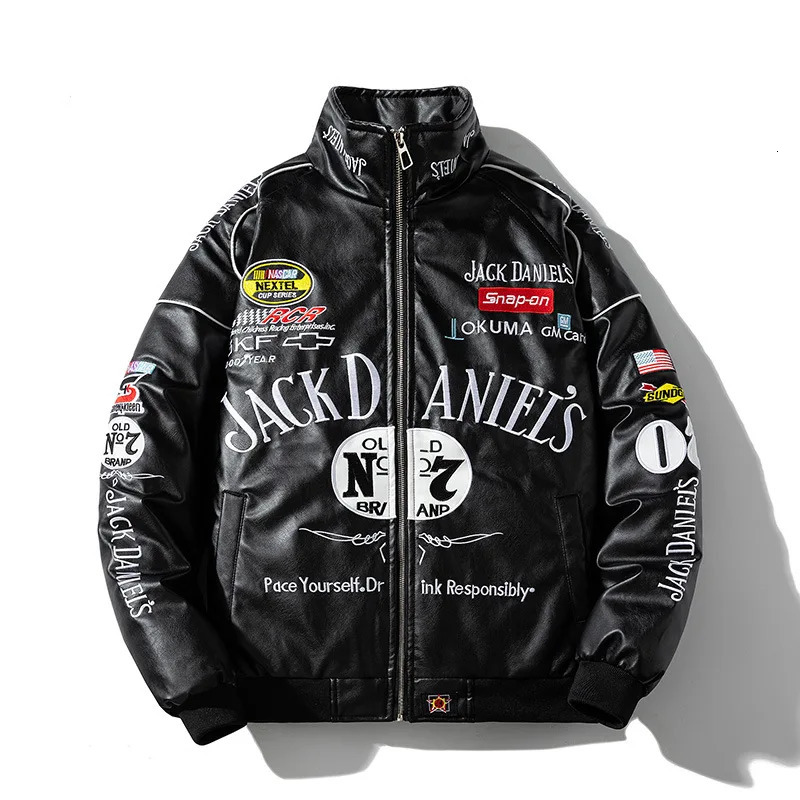 Street Mens Leather Jacket Racing Bomber Cotton Autumn Fashion Embroidery Baseball Collar Handsome Coat