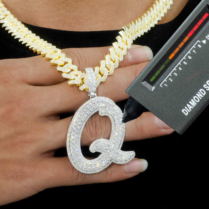 Custom Iced Out Initial Single Letter A~Z Hip Hop Pendant 925 Silver VVS Baguette Moissanite Men Jewelry Charm Necklace Pendant