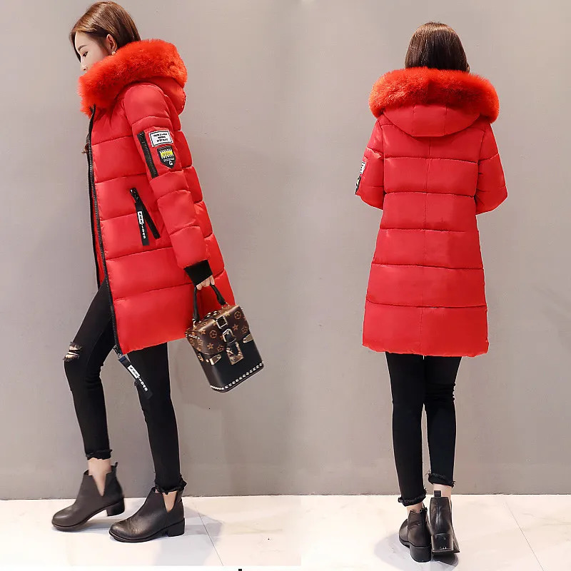 Winter Women Parka Coats Cotton Casual Fur Neckline Long Hooded Jackets Thick Warm Slimfit Jacket Female Overcoat Clothes 241209
