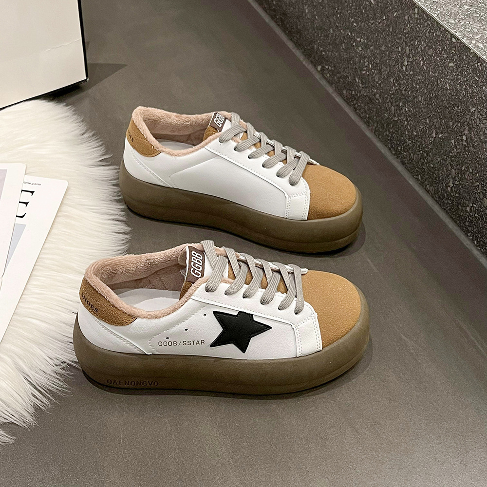 Women Casual Shoes:Fashion Star Design Thick Sole Versatile Spring Leather Korean Version Retro Trendy,Red/Grey/Khaki,Free shipping
