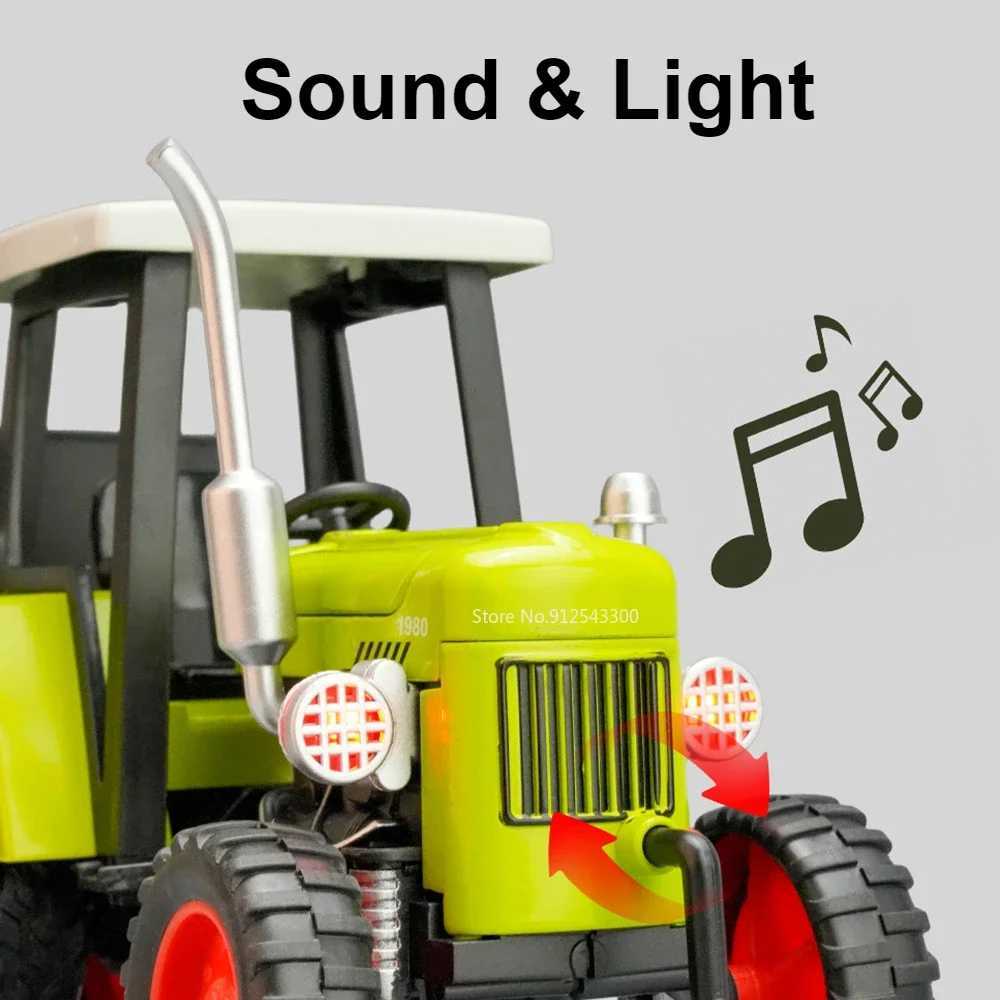1 24 four-wheel walking tractor model toy alloy body rubber tire retro agricultural vehicle model sound light slider gift X241209