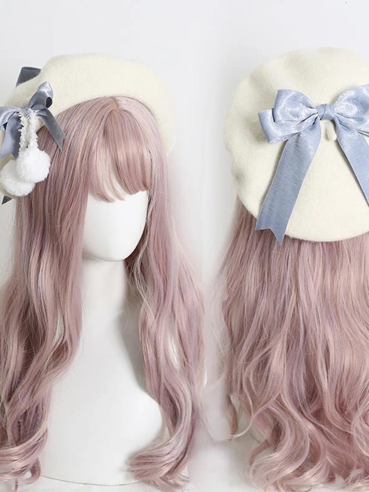 Lolita Sweet Fashion Felt Beret Womens Teen Girls Cute Wool Kawaii Bow Winter Beanie Hat Autumn Retro Warm French Artist Hat 241209