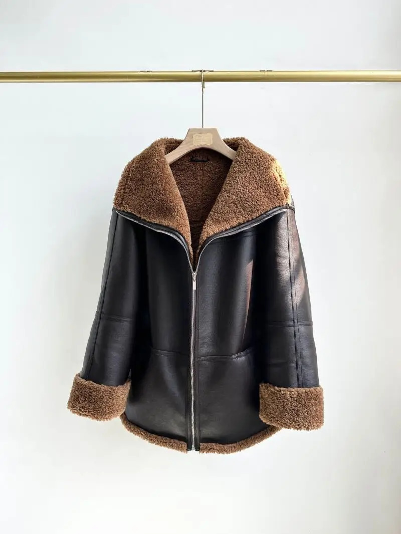 IOO offers 24 chocolate shawl collared loose silhouette fur coats suitable for women with free delivery 241209