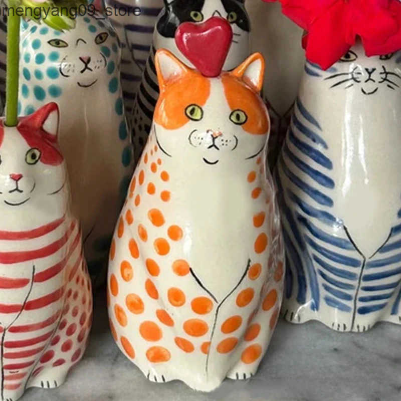 Vases Vase | Resin Crafts Polka Dot Cat Vase For Cat Lovers J241210