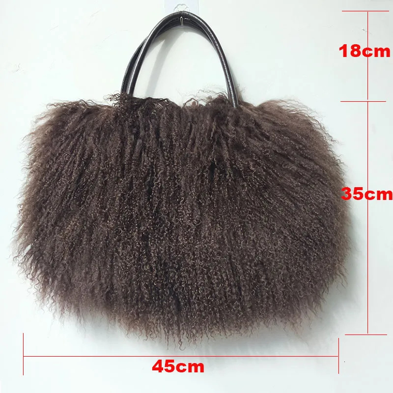 Winter Real Mongolia Lamb Fur Handbag Women Casual Tibet Long Hair Natural Fur Shoulder Bag Genuine Tote Bags Femme 241209