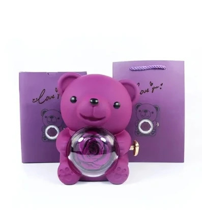Rose Embrace Bear Gift Box Free Carving Necklace Eternal Rose Spinning Flower Female Birthday Gift 241209