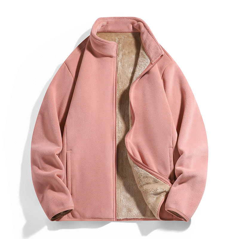 M10301 Winter polar fleece double-sided fleece stand collar casual jacket men plus velvet thickened jacket